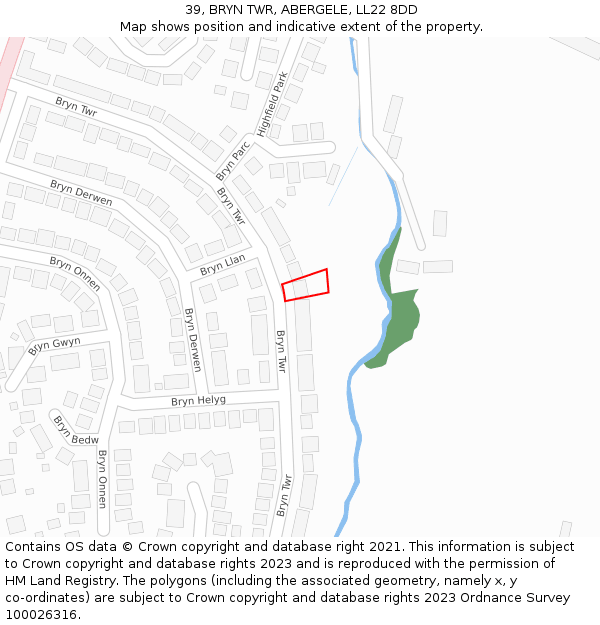 39, BRYN TWR, ABERGELE, LL22 8DD: Location map and indicative extent of plot