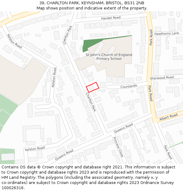 39, CHARLTON PARK, KEYNSHAM, BRISTOL, BS31 2NB: Location map and indicative extent of plot