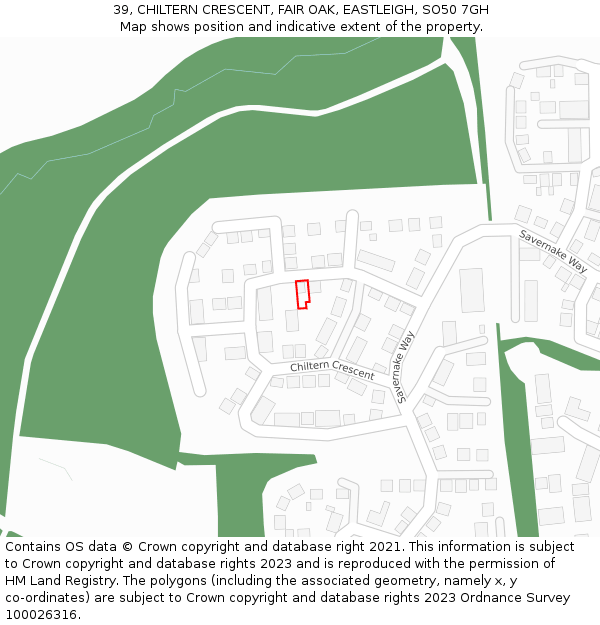 39, CHILTERN CRESCENT, FAIR OAK, EASTLEIGH, SO50 7GH: Location map and indicative extent of plot