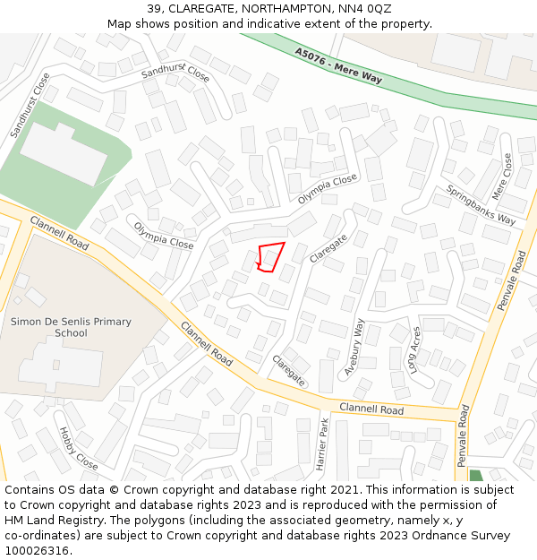 39, CLAREGATE, NORTHAMPTON, NN4 0QZ: Location map and indicative extent of plot