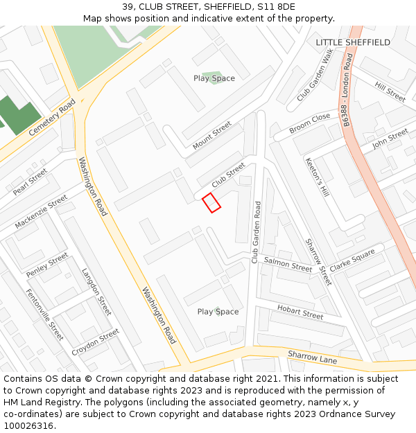 39, CLUB STREET, SHEFFIELD, S11 8DE: Location map and indicative extent of plot