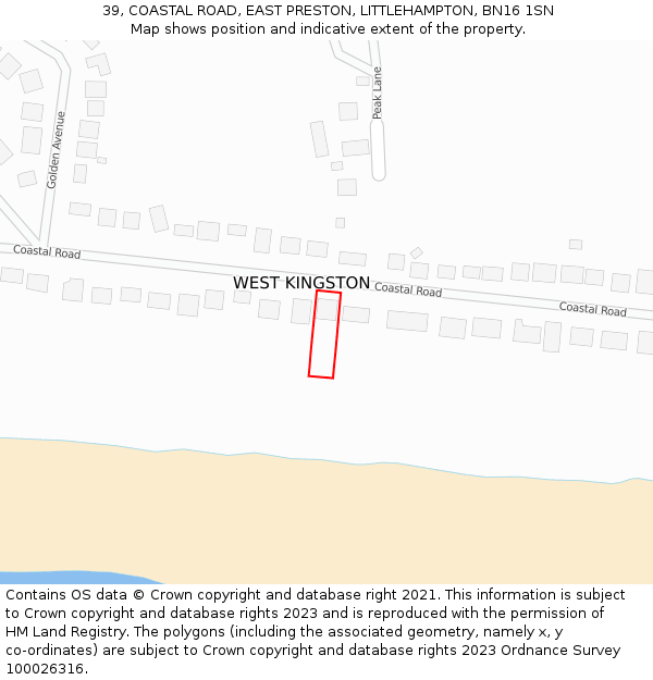 39, COASTAL ROAD, EAST PRESTON, LITTLEHAMPTON, BN16 1SN: Location map and indicative extent of plot