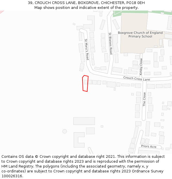 39, CROUCH CROSS LANE, BOXGROVE, CHICHESTER, PO18 0EH: Location map and indicative extent of plot