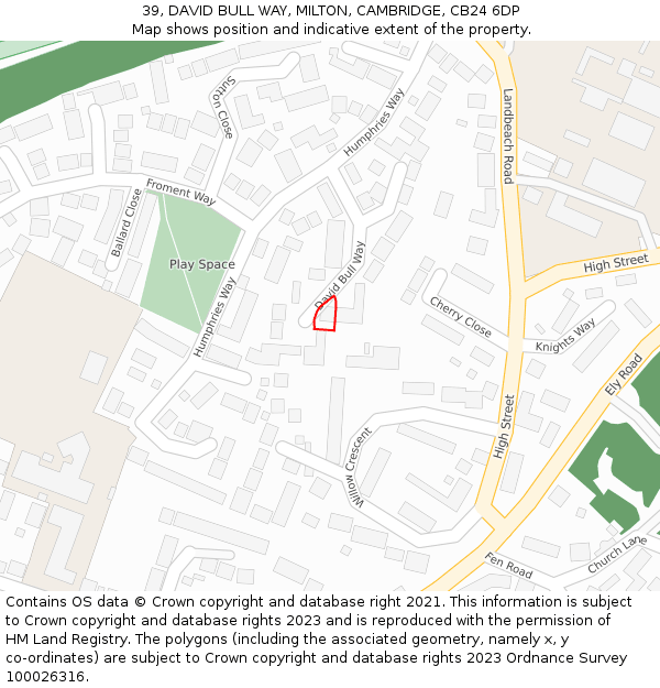 39, DAVID BULL WAY, MILTON, CAMBRIDGE, CB24 6DP: Location map and indicative extent of plot