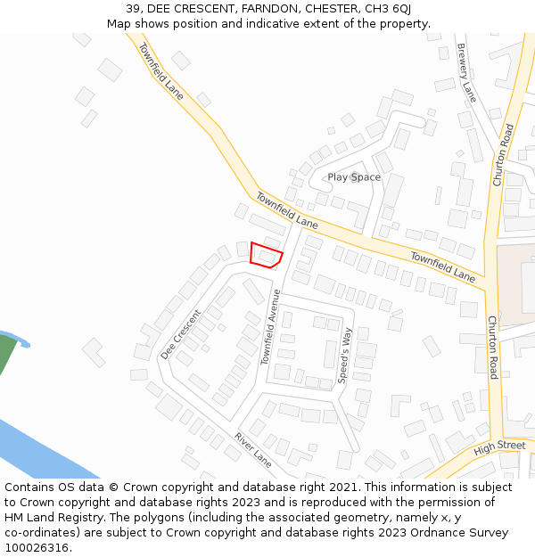 39, DEE CRESCENT, FARNDON, CHESTER, CH3 6QJ: Location map and indicative extent of plot