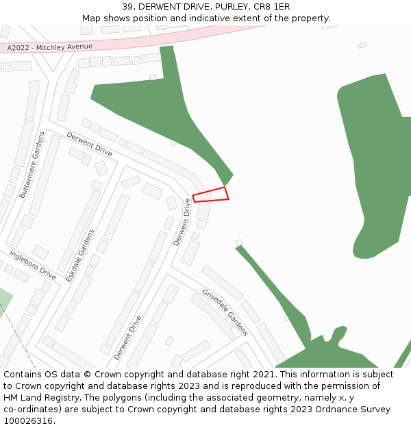 39, DERWENT DRIVE, PURLEY, CR8 1ER: Location map and indicative extent of plot