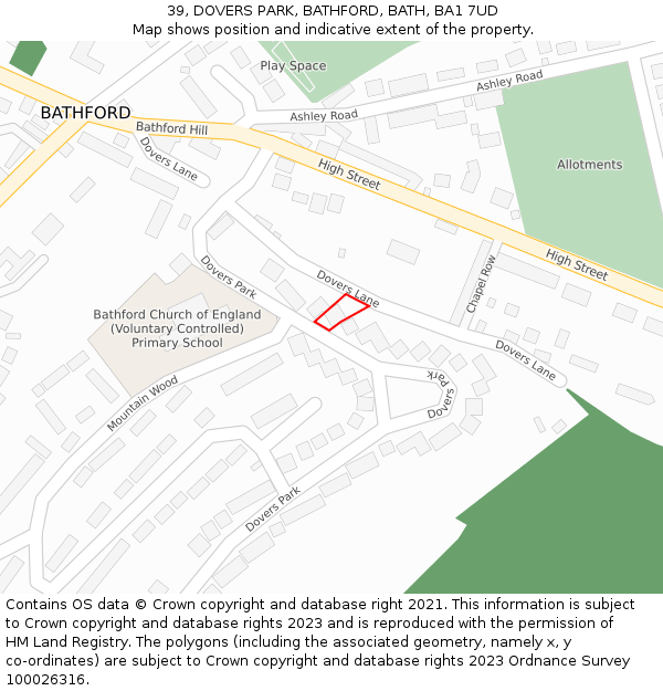 39, DOVERS PARK, BATHFORD, BATH, BA1 7UD: Location map and indicative extent of plot