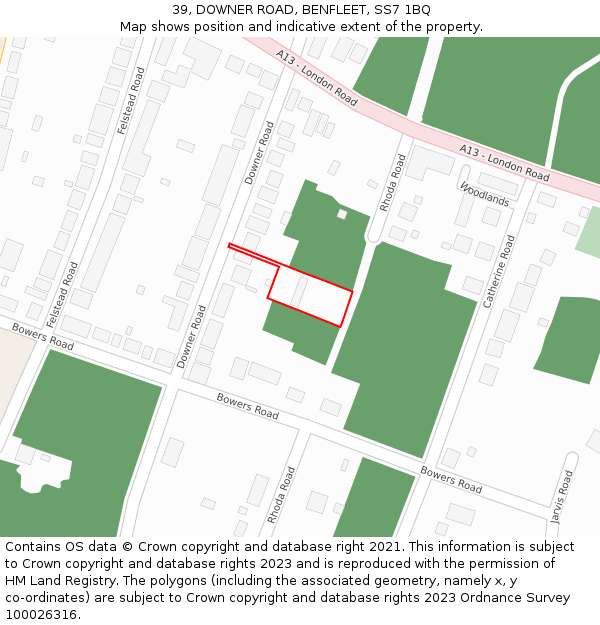 39, DOWNER ROAD, BENFLEET, SS7 1BQ: Location map and indicative extent of plot