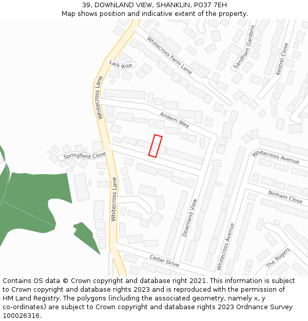 39, DOWNLAND VIEW, SHANKLIN, PO37 7EH: Location map and indicative extent of plot