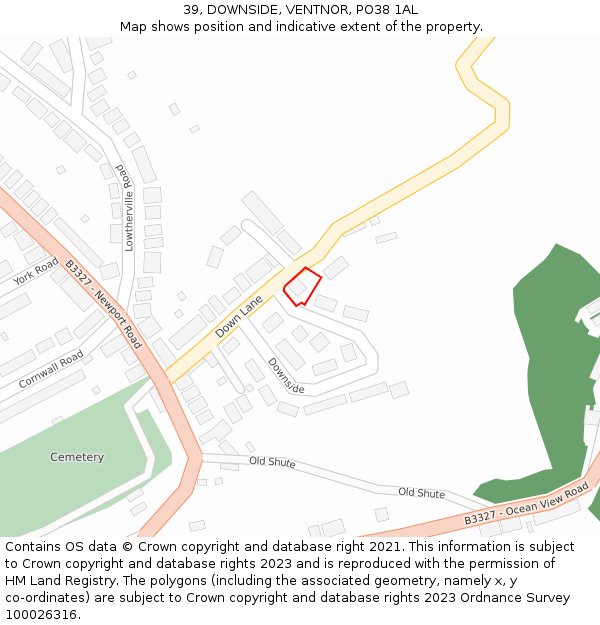 39, DOWNSIDE, VENTNOR, PO38 1AL: Location map and indicative extent of plot