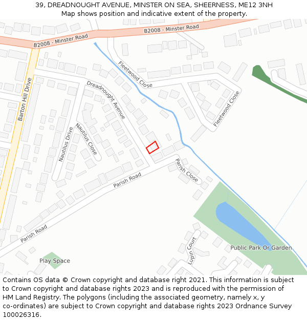 39, DREADNOUGHT AVENUE, MINSTER ON SEA, SHEERNESS, ME12 3NH: Location map and indicative extent of plot