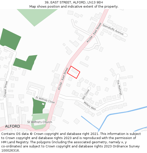 39, EAST STREET, ALFORD, LN13 9EH: Location map and indicative extent of plot