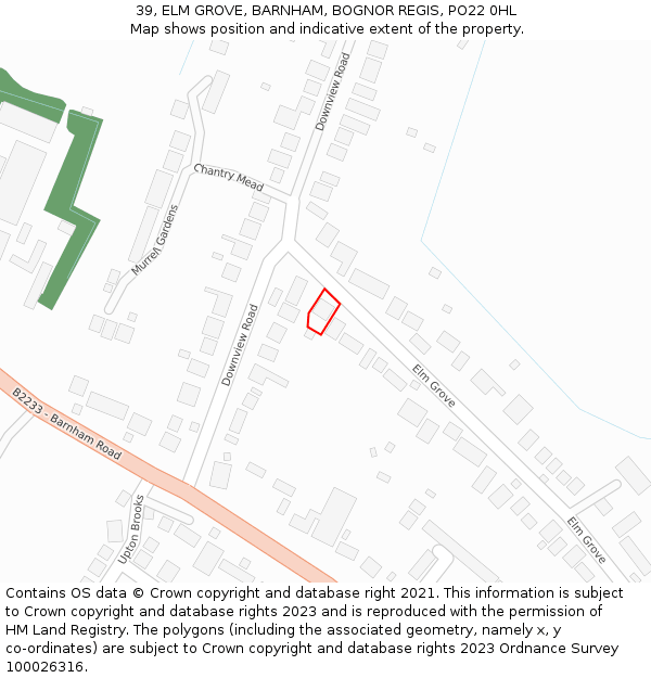 39, ELM GROVE, BARNHAM, BOGNOR REGIS, PO22 0HL: Location map and indicative extent of plot