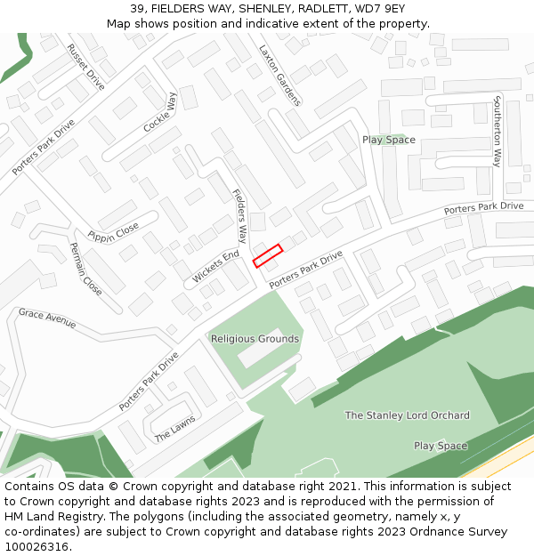 39, FIELDERS WAY, SHENLEY, RADLETT, WD7 9EY: Location map and indicative extent of plot