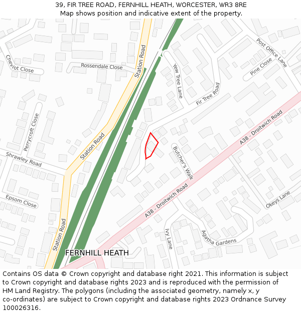 39, FIR TREE ROAD, FERNHILL HEATH, WORCESTER, WR3 8RE: Location map and indicative extent of plot