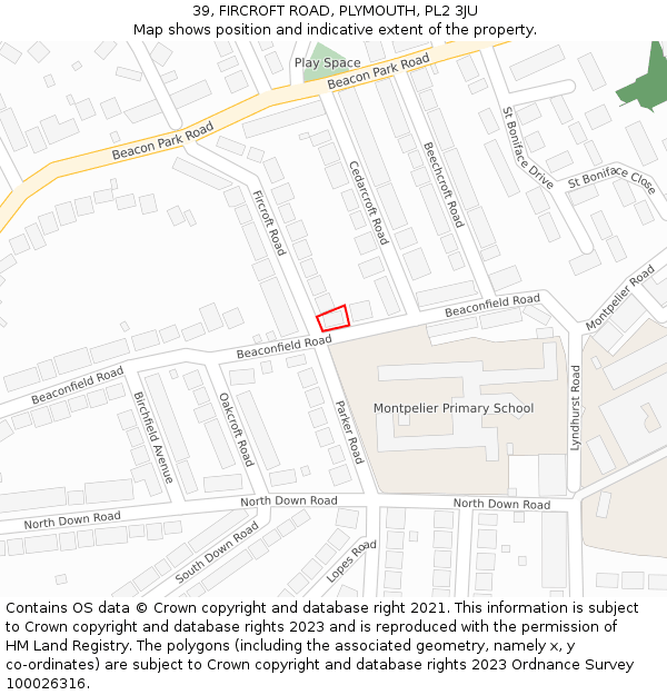 39, FIRCROFT ROAD, PLYMOUTH, PL2 3JU: Location map and indicative extent of plot