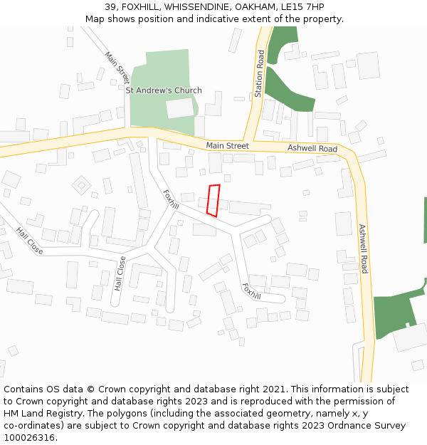 39, FOXHILL, WHISSENDINE, OAKHAM, LE15 7HP: Location map and indicative extent of plot