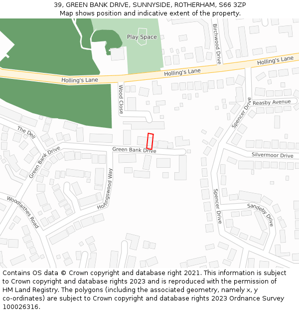 39, GREEN BANK DRIVE, SUNNYSIDE, ROTHERHAM, S66 3ZP: Location map and indicative extent of plot