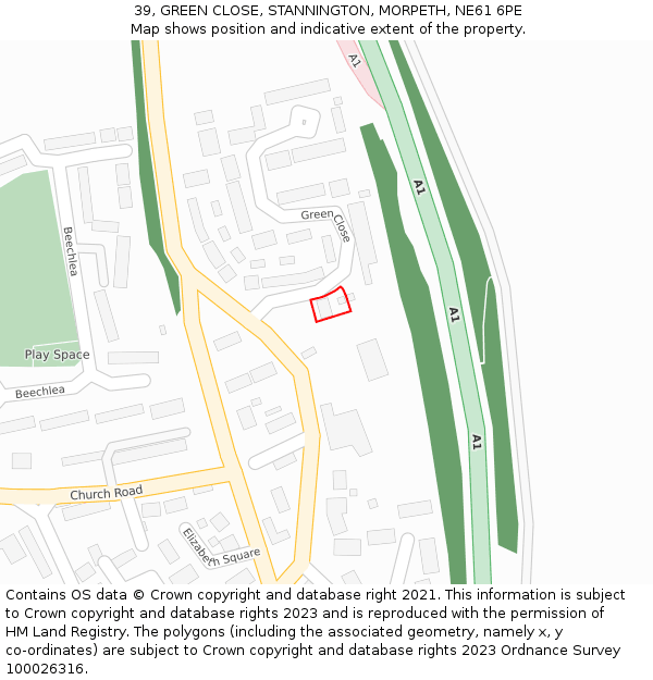 39, GREEN CLOSE, STANNINGTON, MORPETH, NE61 6PE: Location map and indicative extent of plot