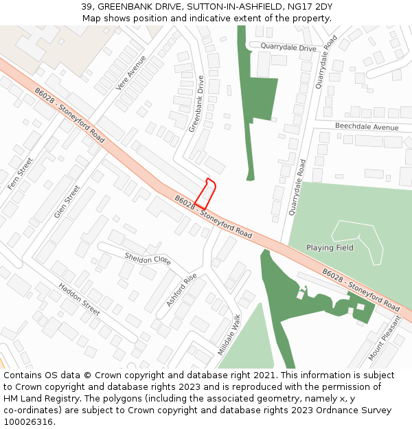 39, GREENBANK DRIVE, SUTTON-IN-ASHFIELD, NG17 2DY: Location map and indicative extent of plot