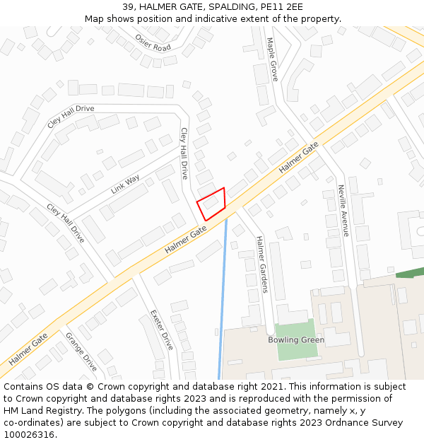 39, HALMER GATE, SPALDING, PE11 2EE: Location map and indicative extent of plot