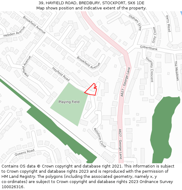 39, HAYFIELD ROAD, BREDBURY, STOCKPORT, SK6 1DE: Location map and indicative extent of plot