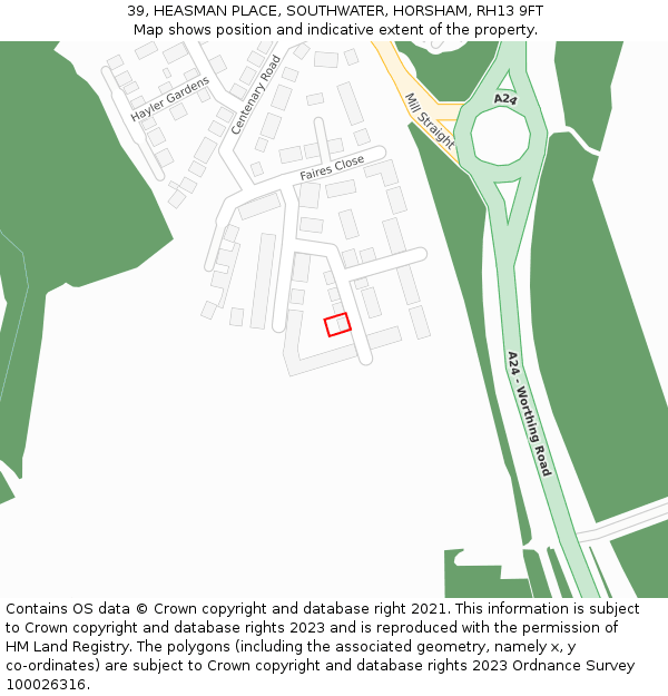 39, HEASMAN PLACE, SOUTHWATER, HORSHAM, RH13 9FT: Location map and indicative extent of plot