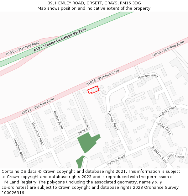 39, HEMLEY ROAD, ORSETT, GRAYS, RM16 3DG: Location map and indicative extent of plot