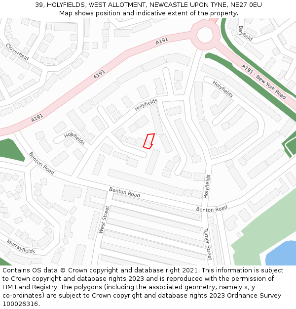 39, HOLYFIELDS, WEST ALLOTMENT, NEWCASTLE UPON TYNE, NE27 0EU: Location map and indicative extent of plot