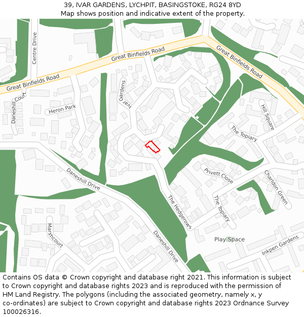 39, IVAR GARDENS, LYCHPIT, BASINGSTOKE, RG24 8YD: Location map and indicative extent of plot