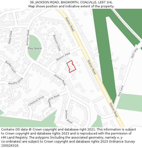 39, JACKSON ROAD, BAGWORTH, COALVILLE, LE67 1HL: Location map and indicative extent of plot