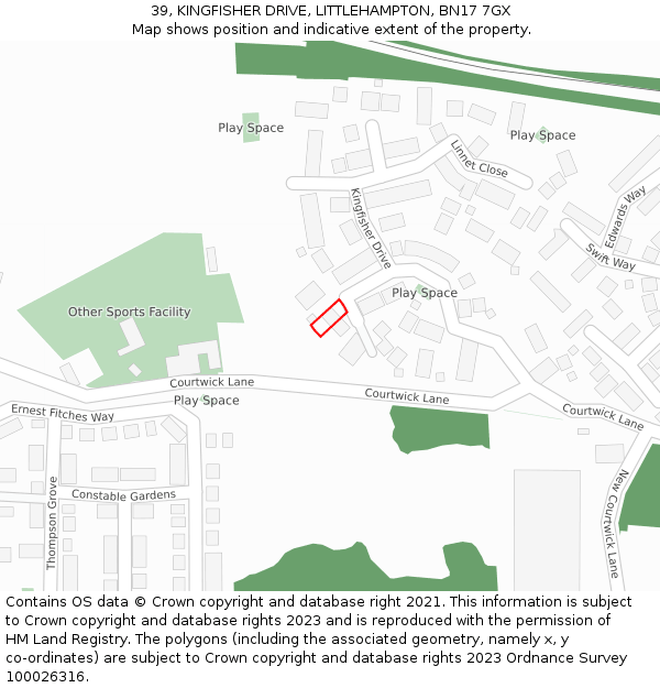 39, KINGFISHER DRIVE, LITTLEHAMPTON, BN17 7GX: Location map and indicative extent of plot