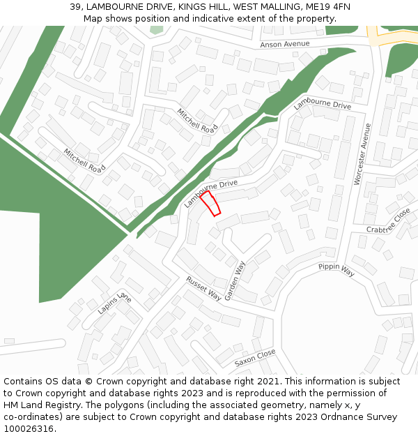 39, LAMBOURNE DRIVE, KINGS HILL, WEST MALLING, ME19 4FN: Location map and indicative extent of plot