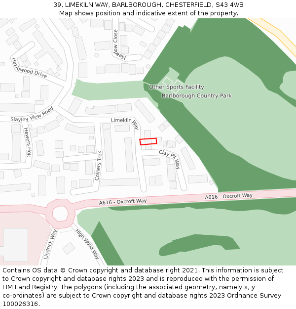 39, LIMEKILN WAY, BARLBOROUGH, CHESTERFIELD, S43 4WB: Location map and indicative extent of plot