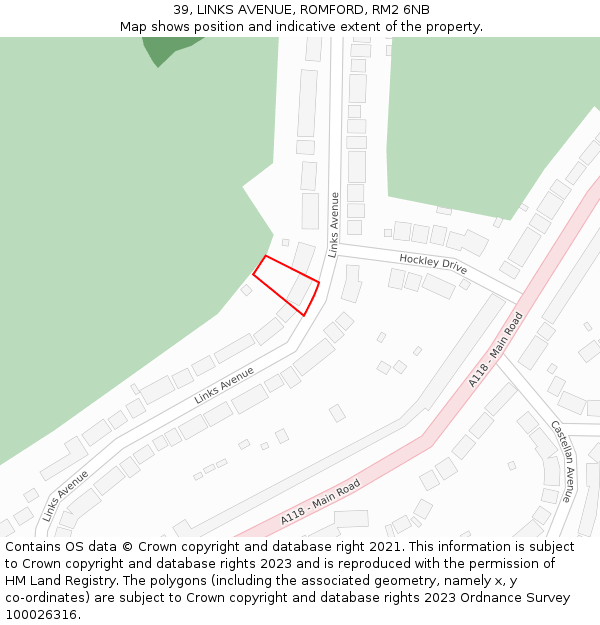 39, LINKS AVENUE, ROMFORD, RM2 6NB: Location map and indicative extent of plot