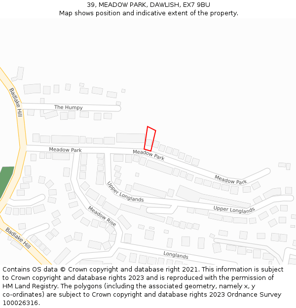 39, MEADOW PARK, DAWLISH, EX7 9BU: Location map and indicative extent of plot