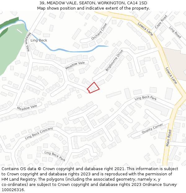 39, MEADOW VALE, SEATON, WORKINGTON, CA14 1SD: Location map and indicative extent of plot