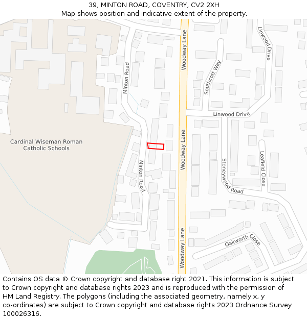 39, MINTON ROAD, COVENTRY, CV2 2XH: Location map and indicative extent of plot