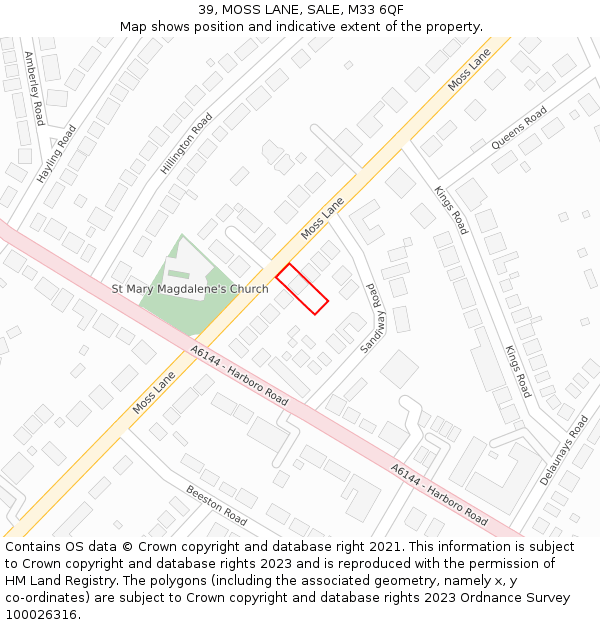 39, MOSS LANE, SALE, M33 6QF: Location map and indicative extent of plot