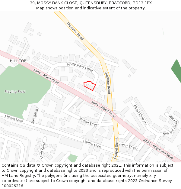 39, MOSSY BANK CLOSE, QUEENSBURY, BRADFORD, BD13 1PX: Location map and indicative extent of plot