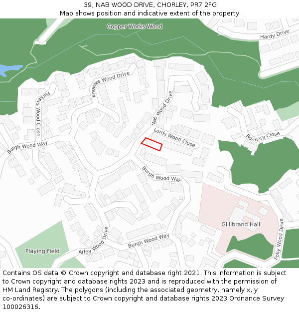 39, NAB WOOD DRIVE, CHORLEY, PR7 2FG: Location map and indicative extent of plot