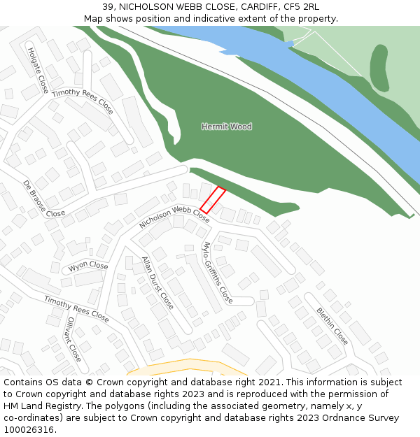 39, NICHOLSON WEBB CLOSE, CARDIFF, CF5 2RL: Location map and indicative extent of plot