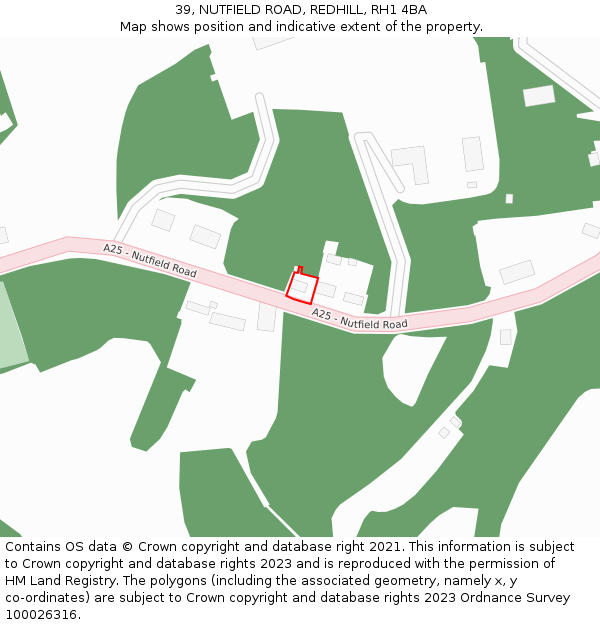 39, NUTFIELD ROAD, REDHILL, RH1 4BA: Location map and indicative extent of plot