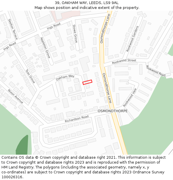 39, OAKHAM WAY, LEEDS, LS9 9AL: Location map and indicative extent of plot