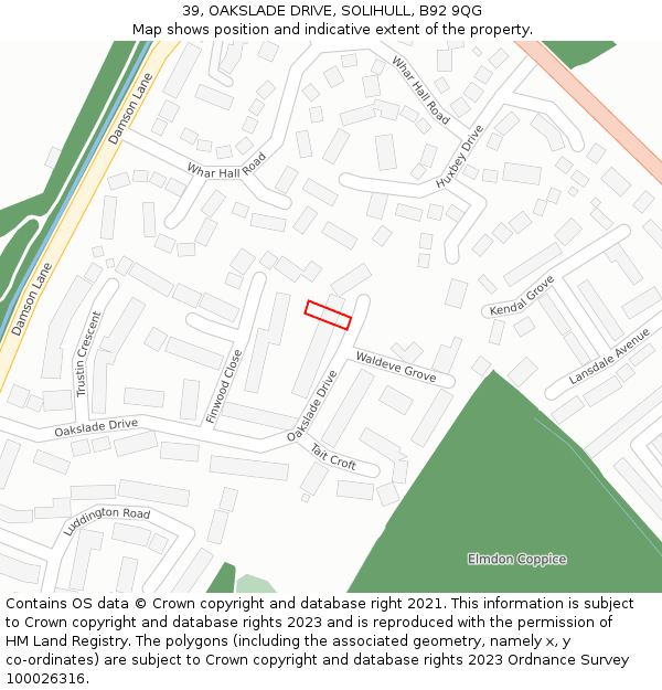 39, OAKSLADE DRIVE, SOLIHULL, B92 9QG: Location map and indicative extent of plot