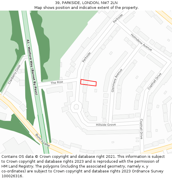 39, PARKSIDE, LONDON, NW7 2LN: Location map and indicative extent of plot