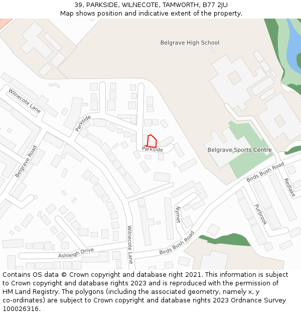 39, PARKSIDE, WILNECOTE, TAMWORTH, B77 2JU: Location map and indicative extent of plot