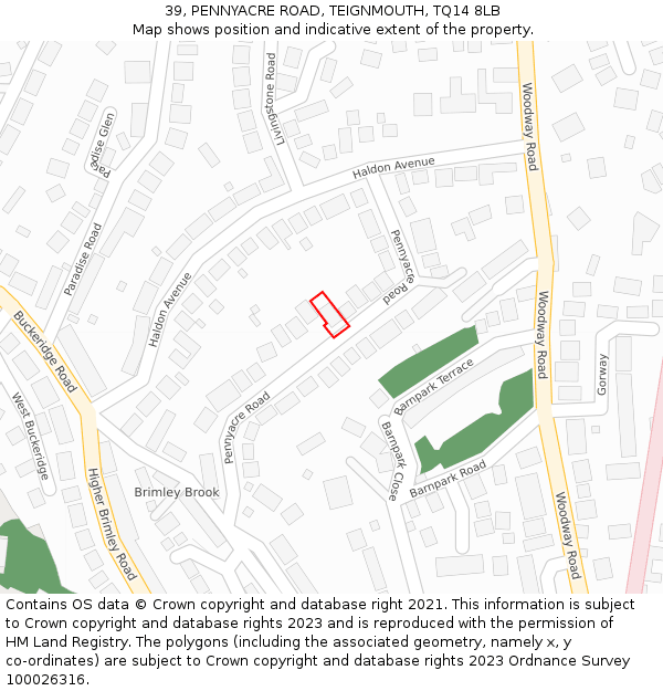 39, PENNYACRE ROAD, TEIGNMOUTH, TQ14 8LB: Location map and indicative extent of plot