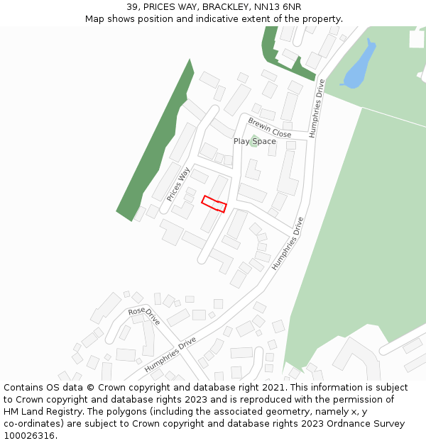 39, PRICES WAY, BRACKLEY, NN13 6NR: Location map and indicative extent of plot