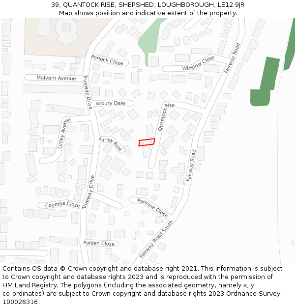 39, QUANTOCK RISE, SHEPSHED, LOUGHBOROUGH, LE12 9JR: Location map and indicative extent of plot